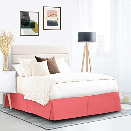 Bed Skirt, Hotel Luxury Easy Fit Bed Skirt, 16" Inch Tailored Drop Bed Skirt, Soft & Premium Bed Skirt, Hotel Quality Bedskirt, Hotel Quality Bed Ruffle , Twin Bed Skirt Coral Pink