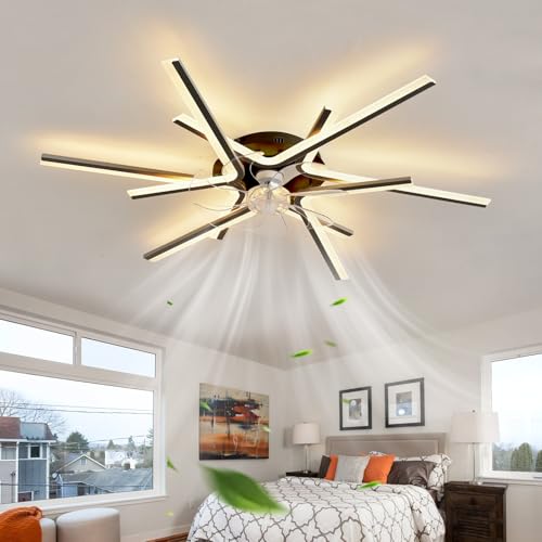 ZOMLBOF Grande Ventilador De Techo Con Luz y Mando A Distancia, Regulable Ceiling Fan With Light 6 Velocidades Reversibile Moderno Lampara Ventilador Memoria Dormitorio Salon, Negro 85CM