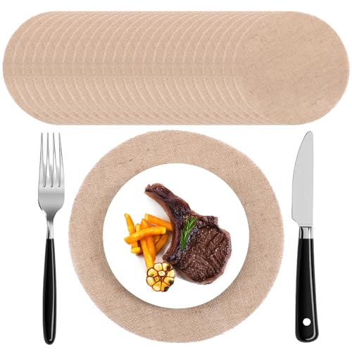 24 Pack Round Burlap Placemats Bulk, 11.8″ Jute Rustic Table Placemats Bulk for Charger Plates, Burlap Circle Tables Mats for Dining Table, Brown Charger Place Mat for Wedding Dinner Holiday Farmhouse