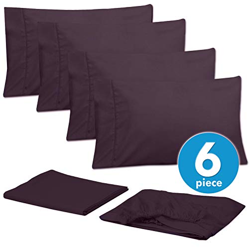Queen Sheets Purple - 6 Piece 1500 Supreme Collection Fine Brushed Microfiber Deep Pocket Queen Sheet Set Bedding - 2 Extra Pillow Cases, Great Value, Queen, Purple #TOP2