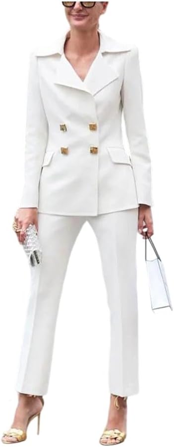 Women’S Double Breasted Elegant Slim Suit Blazer and Pants – Banquet Office Daily Two Piece Set
