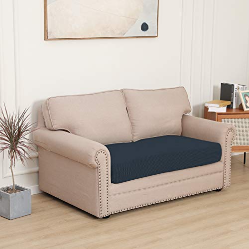Image of Easy-Going Stretch 1 Piece Loveseat Couch Cushion Cover for Sofa | Sofa Cushion Furniture Protector Sofa Seat sofa slipcover Washable sofa cover soft with Elastic Bottom Dark Blue