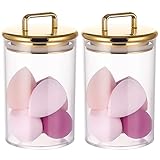 2 Pack 24 oz Medium Acrylic Storage Apothecary Jar with Gold Airtight Lid | Bathroom Vanity Organizer Containers | Ideal Decorative Canisters for Shells, Bath Salt, Grains, Cotton Ball, Flossers