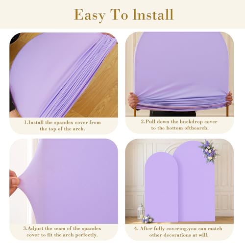 Image of Lavender Photo Arch Backdrop Cover Set of 2-7.2 and 6ft Light Purple Arch Covers Stretchy Backdrop Baby Shower Girls Lilac Spandex Balloon Arch Stand Covers for Birthday Party Wedding Bridal Shower