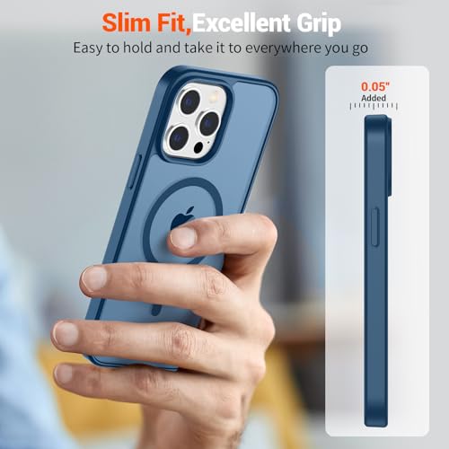 Image of SUPFINE Magnetic for iPhone 12 Pro Max Case (Compatible with MagSafe) (Military Grade Drop Protection) Translucent Matte Shockproof Phone Cover,Deep Blue