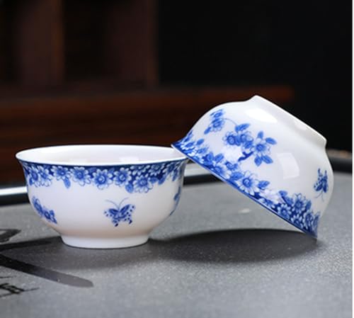 Image of Liang baobao Chinese Traditional Tea Tasting Cup Set of 4, 2oz White Porcelain Mini Cups for Gongfu Tea Ceremony (Butterfly Love Flower)