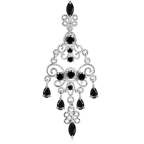 Silver Belly Rings Black Cz Gemstone Mega Chandelier Dangling Reverse Bar Dangling 925 Sterling Body Jewelry #TOP26