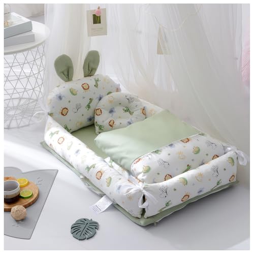 FYDN ベビーベッド 新生児 ベッドインベッド 添い寝 枕付き 折りたたみ ベビークッション ウサギの耳の形 かわいい 持ち運び可能 通気性 洗濯可能 長期使用 出産祝い 0-36ヶ月 (R)