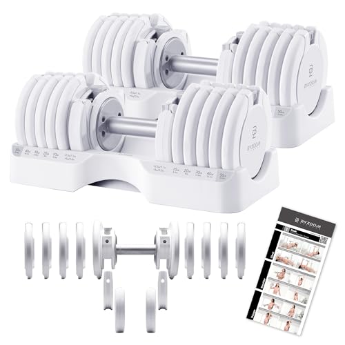 Image of BYZOOM FITNESS Pure Series Adjustable Dumbbell - 12.5 /25 /27.5 /50 /55 /75lb - ONE UNIT OR PAIR(check QTY before purchase) - 5-in-1 / 10-in-1 / 15-in-1 / 21-in-1 Flexible Hand Weights for Home Apartment Garage Gym, Strength Training & Fitness Workouts, White OR Black