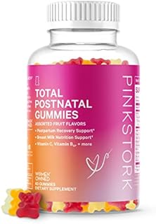 Pink Stork Total Postnatal Vitamin Gummies: Postpartum Vitamins with Folate, B6, & B12 - Lactation Support Multivitamin, Labor and Delivery Essentials - Postpartum Essentials, Women-Owned, 60 Gummies