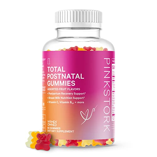 Pink Stork Total Postnatal Vitamin Gummies: Postpartum Vitamins with Folate, B6, & B12 - Lactation Support Multivitamin, Labor and Delivery Essentials - Postpartum Essentials, Women-Owned, 60 Gummies