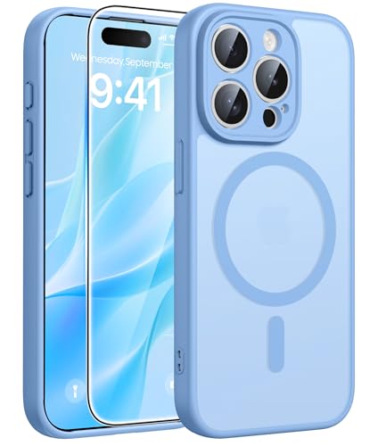 Image of FNTCASE for iPhone 15 Pro Case: [Compatible with Magsafe] Translucent Matte Cases with [Full Camera Protection] [Screen Protector] Military Grade Shockproof Protective Phone Cover - Light Blue