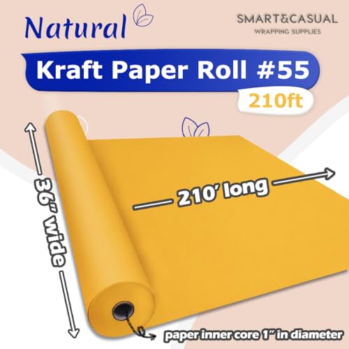 Image of SMART&CASUAL 36 inch x 2,520 inch (210') Orange Kraft Craft Paper Roll for Gift Wrapping Bulletin Board Bouquet Flower Art Packing Parcel Table Covering 80GSM 55LB (Orange, 36 inch x 210')