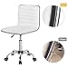 Yaheetech Adjustable Task Chair PU Leather Low Back Ribbed Armless Swivel White Desk Chair Office Chair Wheels