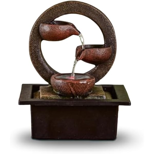 ZEN'LIGHT, Zen Terai Fontanna, Oryginalna dekoracja wnętrz, naturalny przepływ wody - oświetlenie LED, cicha pompa, szer. 17 x szer. 21 x wys. 25 cm