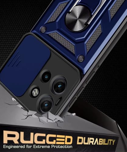 Image of WOW IMAGINE Tough Armor Bumper Mobile Back Case for Motorola Moto Edge 50 Neo 5G | Sliding Camera Shield Cover | Shock Proof 360 Protection | Hybrid PC + TPU | Ring Holder with Kickstand - Blue