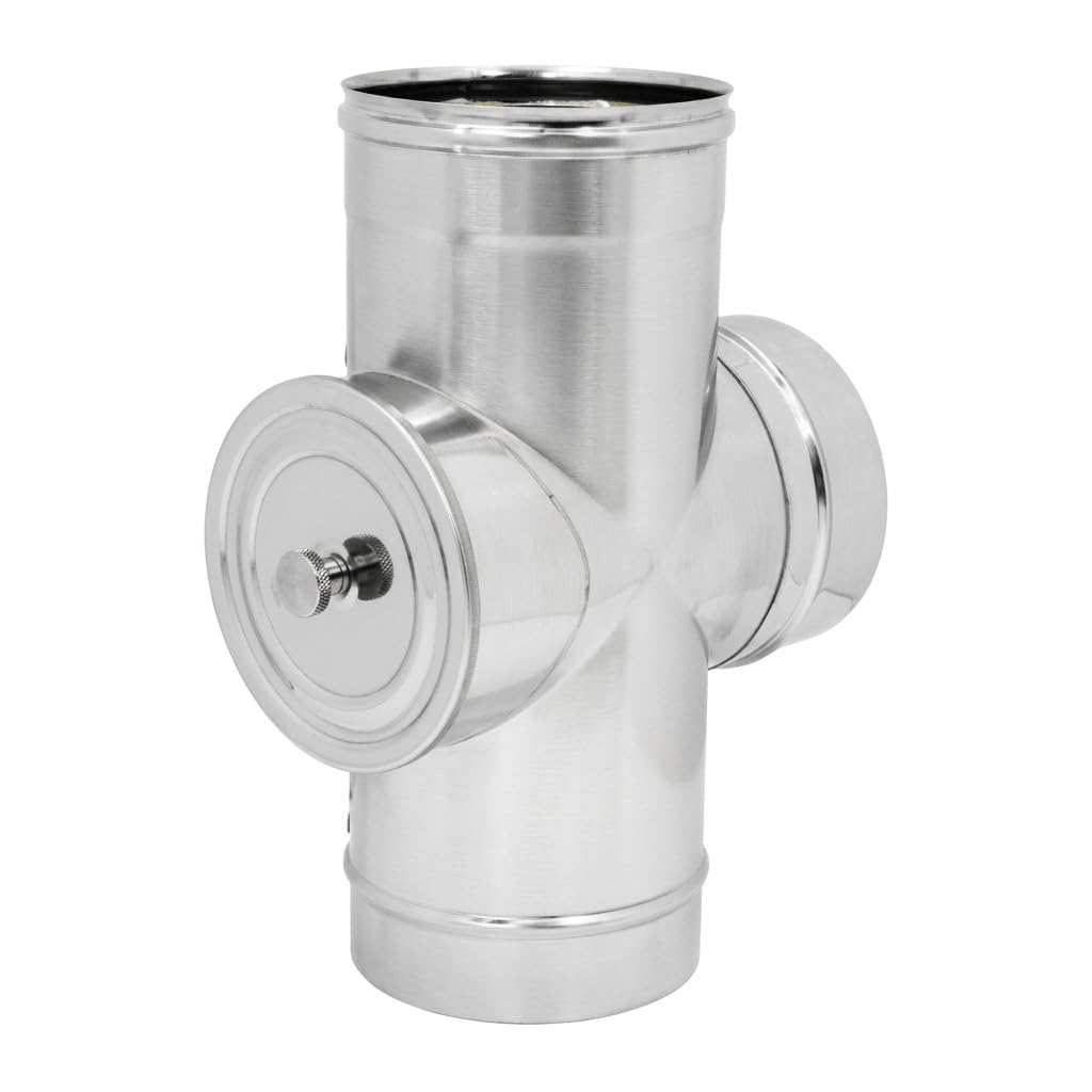 MAKA Raccordo a T 90° con Ispezione Posteriore HT Alte Temperature per Canna Fumaria in Acciaio Inox, per Stufe a Legna e Pellet, Combustibile Solido (Ø 220 mm, AISI 316)