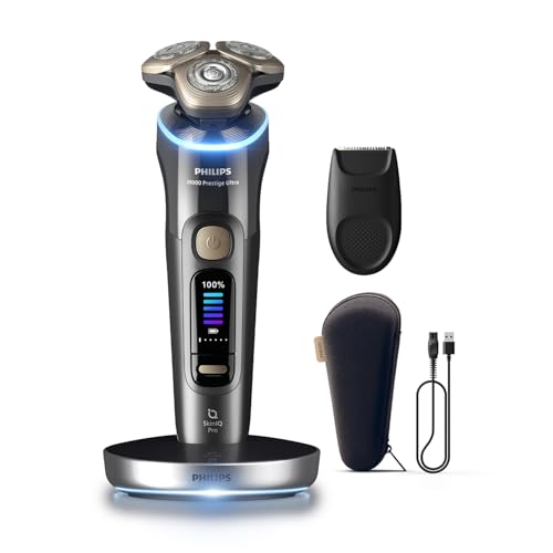 Philips i9000 Prestige Ultra Mens Wet and Dry Shaver with SkinIQ Pro Technology Charging Dock Rechargeable Case XP9402/11