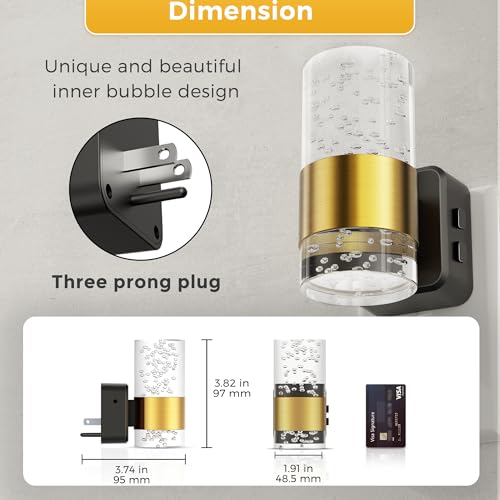 Image of Night Lights Plug into Wall 2 Pack, Dimmable Night Light with Dusk-to-Dawn Light Sensor, Soft White /Cool White /Amber 3 Light Color, Adjustable Brightness, Rotatable plug, Bubble Nightlight for Hallway