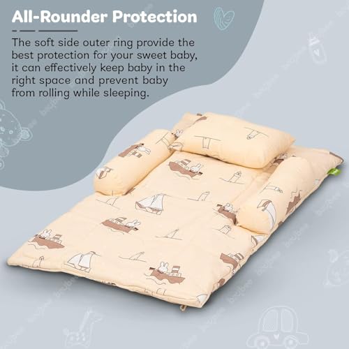 Image of BAYBEE Bedding Set for Newborn | Baby Cushion Mattress | Foldable Carry Bed | Pure Cotton Lounger | Travel-Friendly Nest for 0-6 Months (Beige)