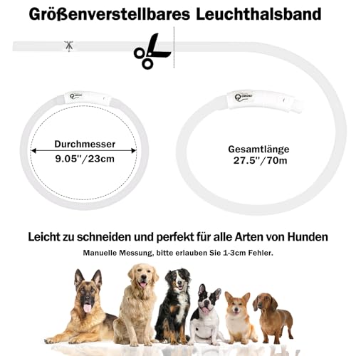 Nepfaivy Leuchthalsband Hund USB Aufladbar - Wasserdichtes Hundehalsband Leuchtend mit Verstellbarer Länge, LED Halsband für Hunde mit 3 Beleuchtungsmodi für Sicherheit, Mehrfarbig