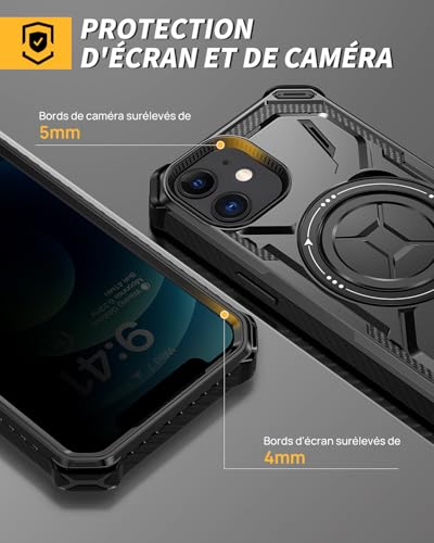 Housse iPhone 12/12 Pro blindée antichoc noire avec anneau support - 3