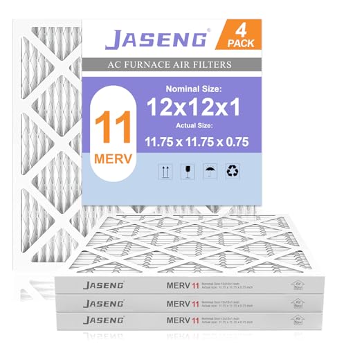 Image of 12x12x1 MERV 11 Air Filter, 4-Pack for Furnace HVAC | MPR 1000 FPR 7 Pleated HVAC filter, Exact Size: 11.81 inchx11.81 inchx0.79 inch, Filters Dust, Pollen & Pet Dander, 3-Month Lifespan