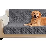 PAWFINITY Waterproof Couch Cover for Dogs, Paw Print Quilted Sofa Protector, Washable, Pet Hair Resistant, Scratch-Resistant Blanket for 3 Seat Couch and Queen Bed, 68x82 Inch, Grey