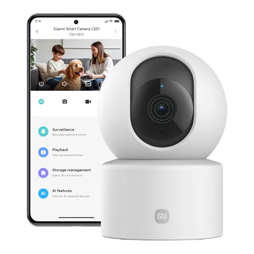 XIAOMI C201 Camara vigilancia WiFi Interior 360° 1080P HD, Camara vigilancia Bebe, WiFi 6, Cubierta Física de Lente, Visión Nocturna en Color, Audio Bidireccional, Compatible con Alexa y Google