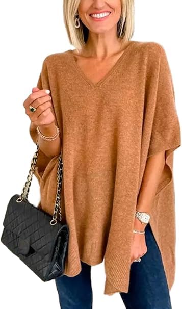 Womens Poncho Sweater Women V Neck Ponchos and Wraps Batwing Sleeveless Shawl Pullover Sweaters Women's Clothing-image-34