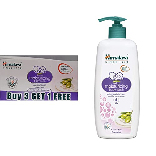 Image of Himalaya Extra Moisturizing Baby Soap (75G, Buy 3 Get 1 Free)&Extra Moisturizing Baby Wash, 400 Ml