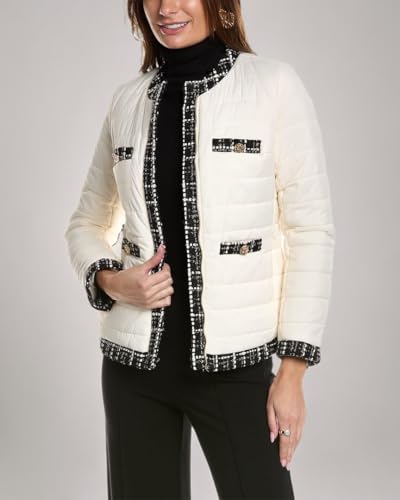 Anne Klein Womens Tweed Trim Outerwear Quilted Coat2