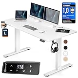 Casaria® Höhenverstellbarer Schreibtisch elektrisch 140 x 70 cm mit Wireless Charger & USB-C/A Anschluss LCD-Display Memory-Funktion 80 kg belastbar ergonomisch Weiß