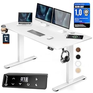 Casaria® Höhenverstellbarer Schreibtisch elektrisch 140 x 70 cm mit Wireless Charger & USB-C/A Anschluss LCD-Display Memory-Funktion 80 kg belastbar ergonomisch Weiß