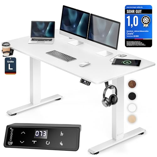 Casaria® Höhenverstellbarer Schreibtisch elektrisch 140 x 70 cm mit Wireless