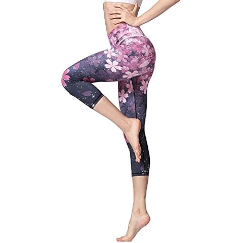 FLYILY Women's Capris Sports Leggings Running Tights High Waist Bandage Stretch Fitness Yoga Pants(Cherry,M) Cover