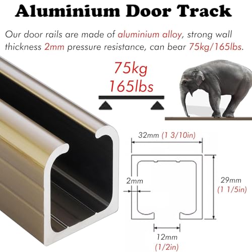 Kit de Herrajes para Puerta Corredera de Bolsillo de Aluminio 3ft 8ft 10ft 12ft 13ft, Sistema Comercial de Seguimiento para Puerta Granero, Riel para Puerta de Armario para 2 a 4 Puertas con Polea de Acero Inoxidable (Marrón, 100cm/3.3ft/39.4in) miniatura 2