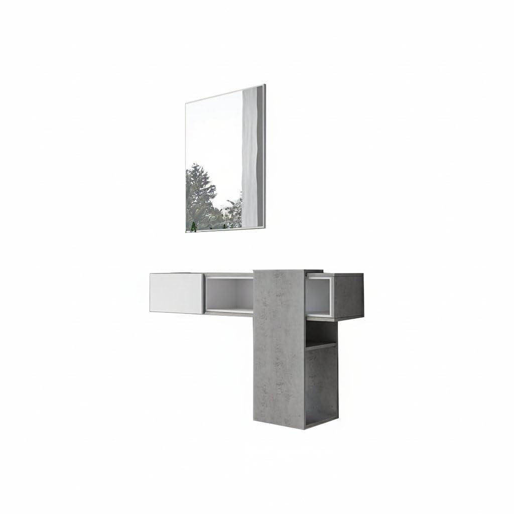 Dmora Mobile da Ingresso Baffin 31.2x100x75h cm Grigio Cemento Specchio Incluso un Ripiano, Appendiabiti