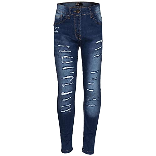 Girls Stretchy Denim Ripped Faded Pants Lightweight Cotton Skinny Jeans Age 5-14 Years