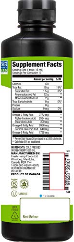 Manitoba Harvest Organic Hemp Oil, Cold Pressed, 12g of Omegas 3&6 Per Serving, Non-GMO, 8 Fl Oz