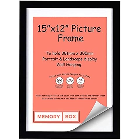 MDF 20mm Photo Frame, Picture Frame, Document frame, Certificate Frame - 15" x 12" (38.1 x 30.5cm) Black Colour - Wall Mountable Cover