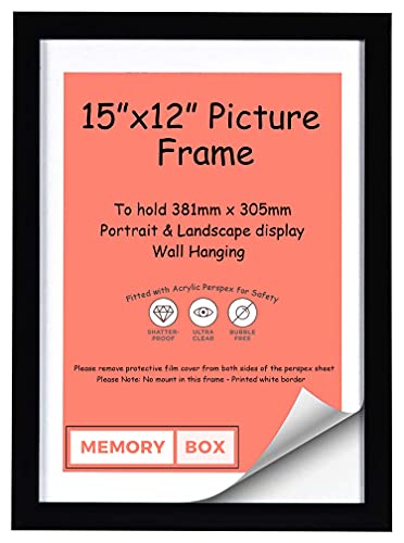 MDF 20mm Photo Frame, Picture Frame, Document frame, Certificate Frame - 15" x 12" (38.1 x 30.5cm) Black Colour - Wall Mountable