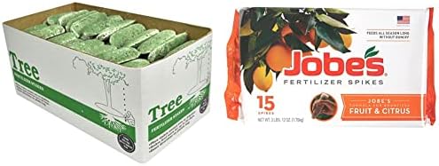 Jobe's 02610 Fertilizer Spikes Tree and Shrub, 160 Count, Brown & , 01612, Fertilizer Spikes, Fruit and Citrus, Includes 15 Spikes, 12 Ounces, Brown