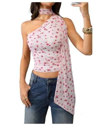 Image of RoseSeek Women's Y2K Leopard Polka Dots Halter Asymmetrical Neck Crop Tops