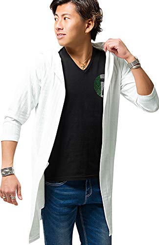 (キャバリア)CavariA メンズ ガウン カーディガン 7分袖 シェパード チェック柄 フード"CAST19-22" 44(M) 01(WHT/ホワイト)【-】