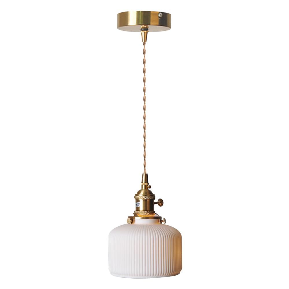 KXKLGWHN E26 Light Source Ceramic Chandelier, Nordic Industrial Style Pendant Light, Creative Single Head Hanging Lamp, Dining Room Bedside Corridor Decorative Lighting Fixtures