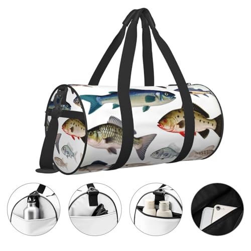 Travel Duffle Bag Weekender Bags for Men Women with Shoe Compartment Large Capacity Weekender Overnight Bag Different Fish Carry On Tote Bags Sport Gym Bag for Travel Yoga, Black, One Size3