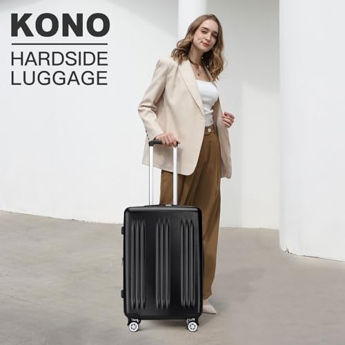 Image of Kono 24 Inch Expandable Luggage with Spinner Wheels Checked Suitcase Black | PC+ABS Hard Shell Suitcase with TSA Lock Scratch and Drop Resistant, 24 Inch Lightweight Medium Luggage for Travel