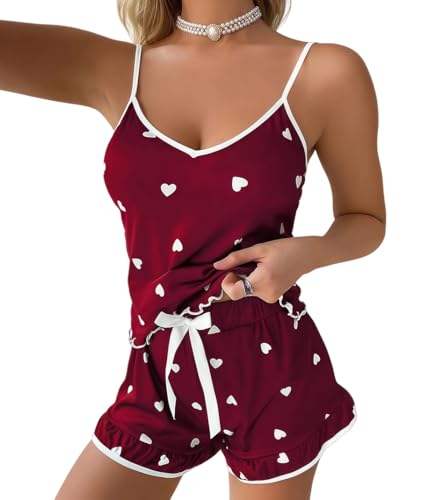 DURINM Pijama Mujer Verano Sexy Conjunto de Tallas Grandes Ropa para Dormir Suave y Cómodo Mujer con Camiseta Sin Mangas y Pantalones Cortos Suave S-XXL
