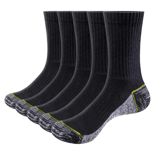 Men's Cushioned Crew Socks Moisture Wicking Casual Men Socks Training Athletic Socks For Men Size 9-11, 5 Pairs